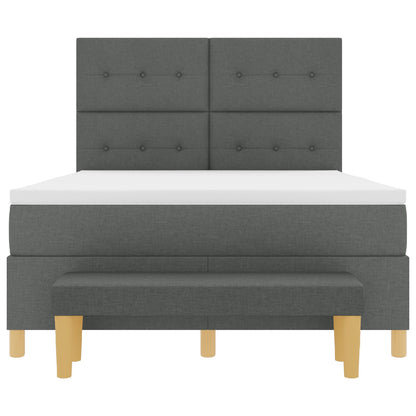 Boxspring Bed Met Matras & Bank Stof Donkergrijs 140 x 190 cm Knopen gestikt