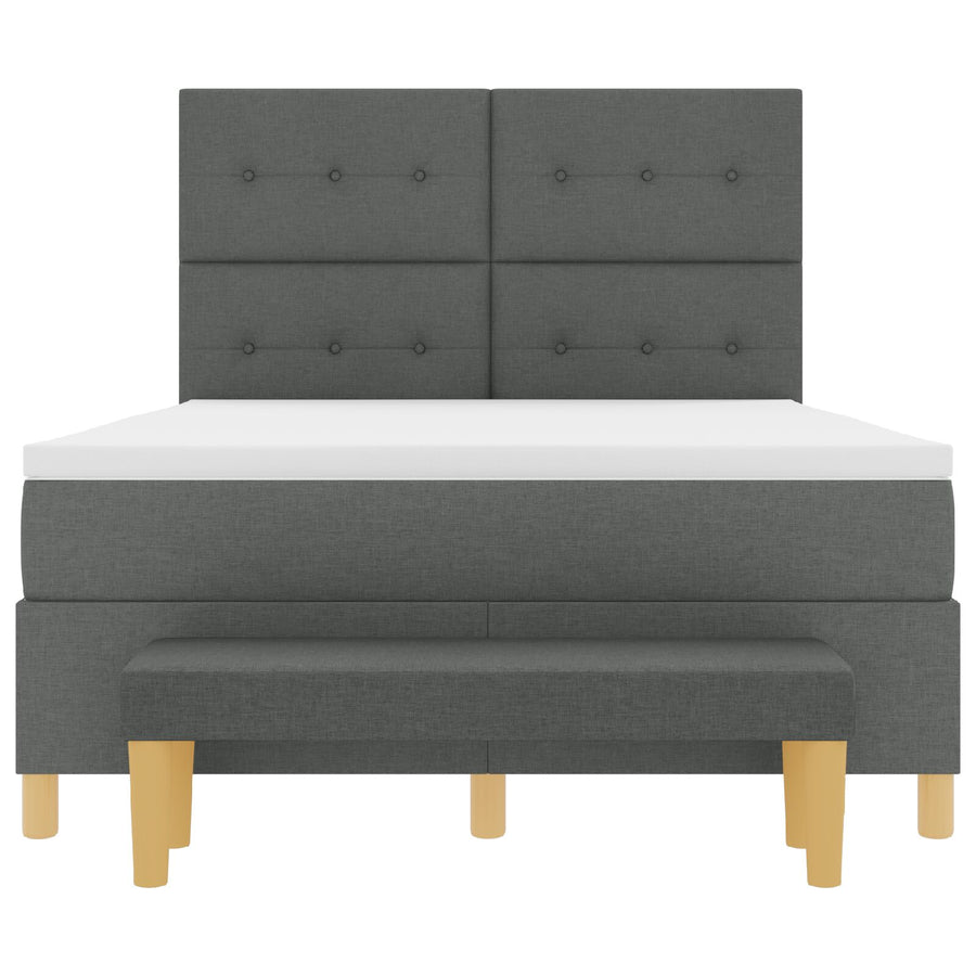 Boxspring Bed Met Matras & Bank Stof Donkergrijs 140 x 190 cm Knopen gestikt