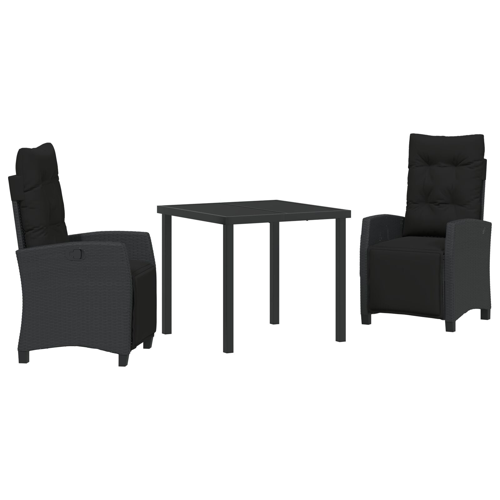 3-Persoons Tuin Eetset Zwart Poly Rattan