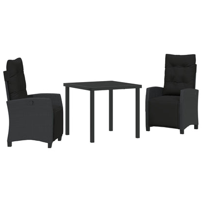 3-Persoons Tuin Eetset Zwart Poly Rattan