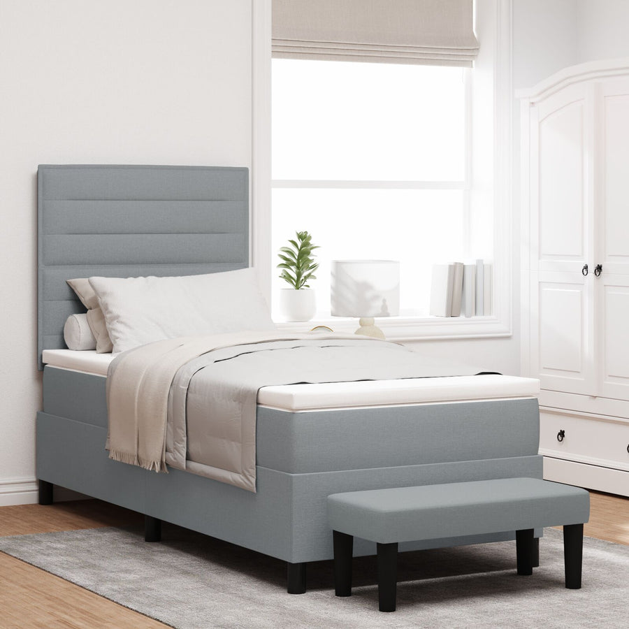 Boxspringbed Met Matras & Bank Stof Lichtgrijs 80 x 200 cm Lijnen ontwerp