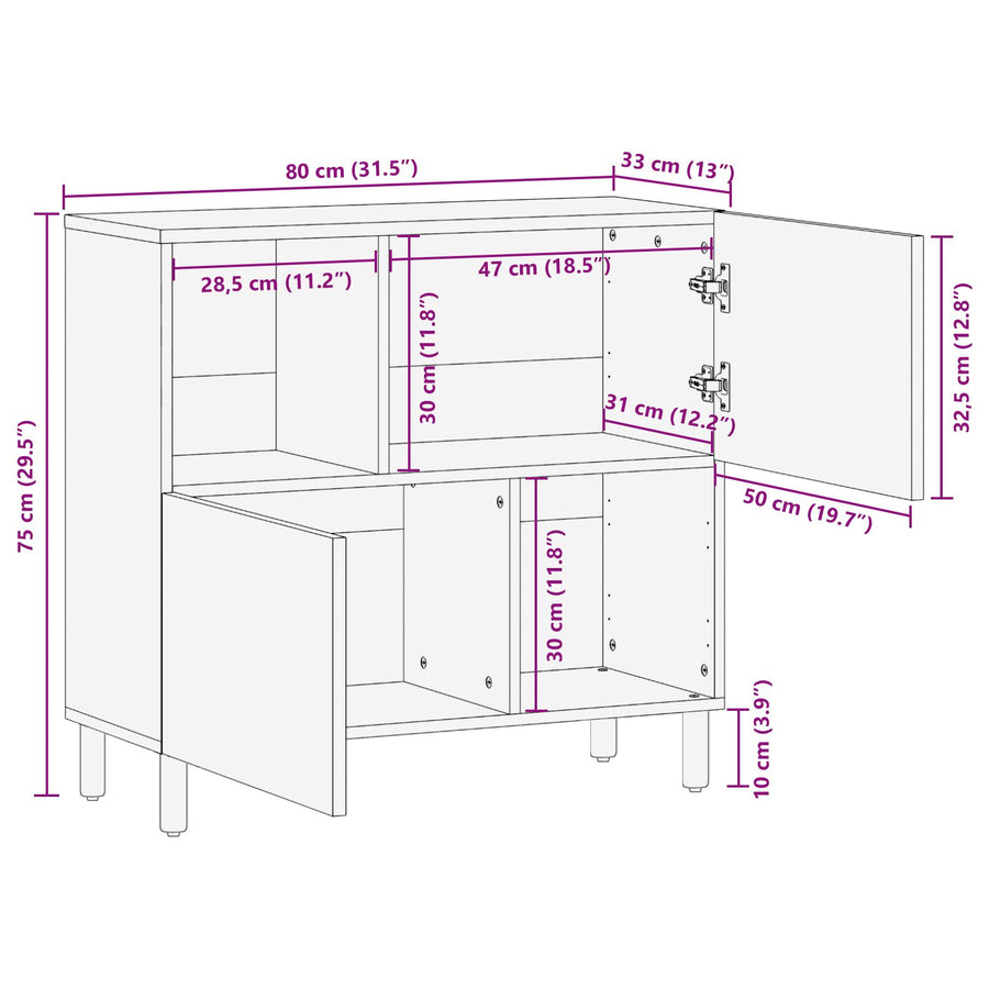 Dressoir 80X33X75 Cm Massief acaciahout