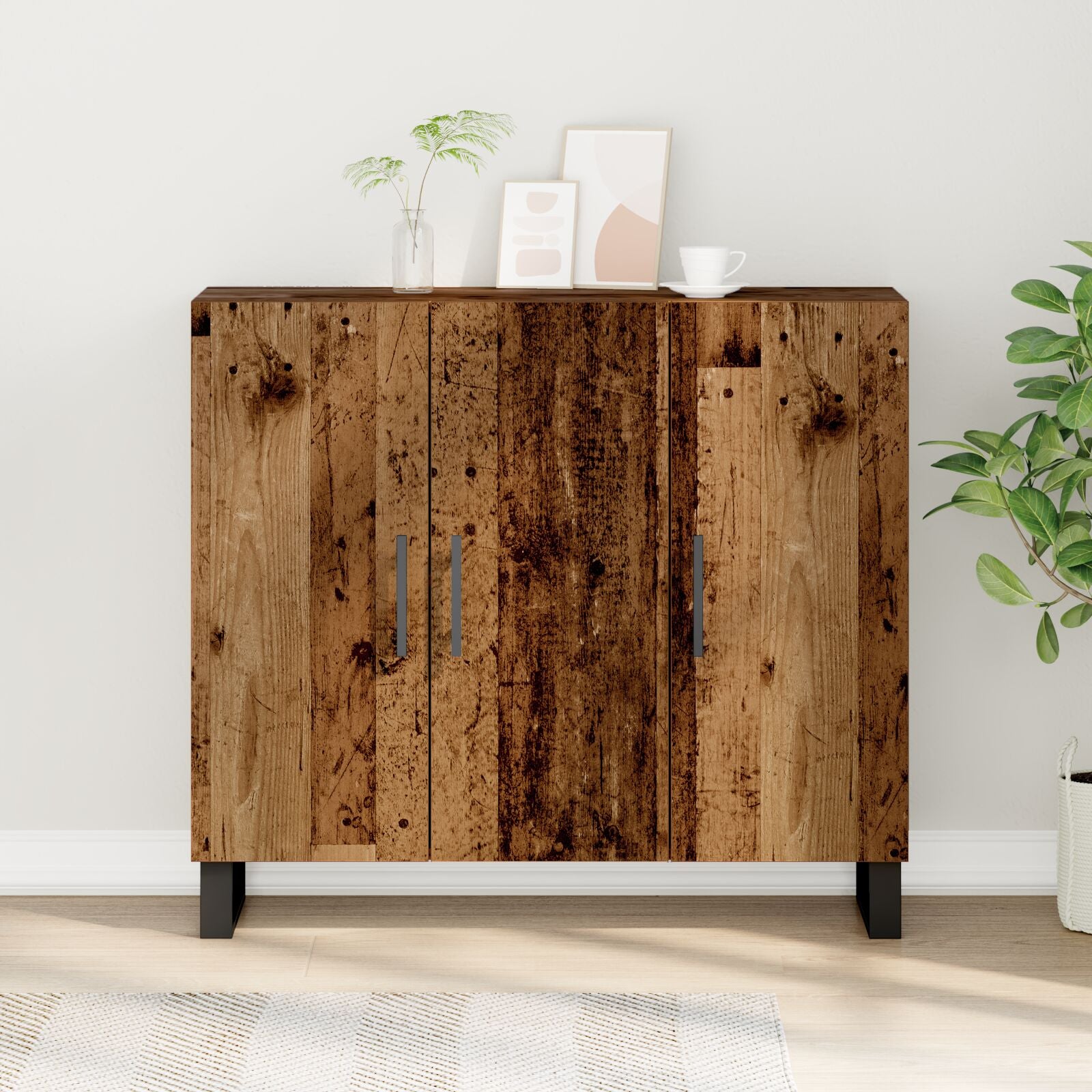 Dressoir Met 3 Deuren Oud Hout 90X34X80 Cm Engineered Hout