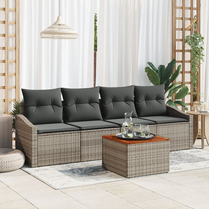 5-Delige Tuinsalonset Met Kussens Grijs Poly Rattan Acaciahout
