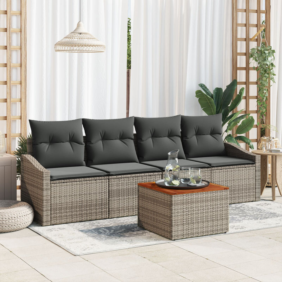5-Delige Tuinsalonset Met Kussens Grijs Poly Rattan Acaciahout
