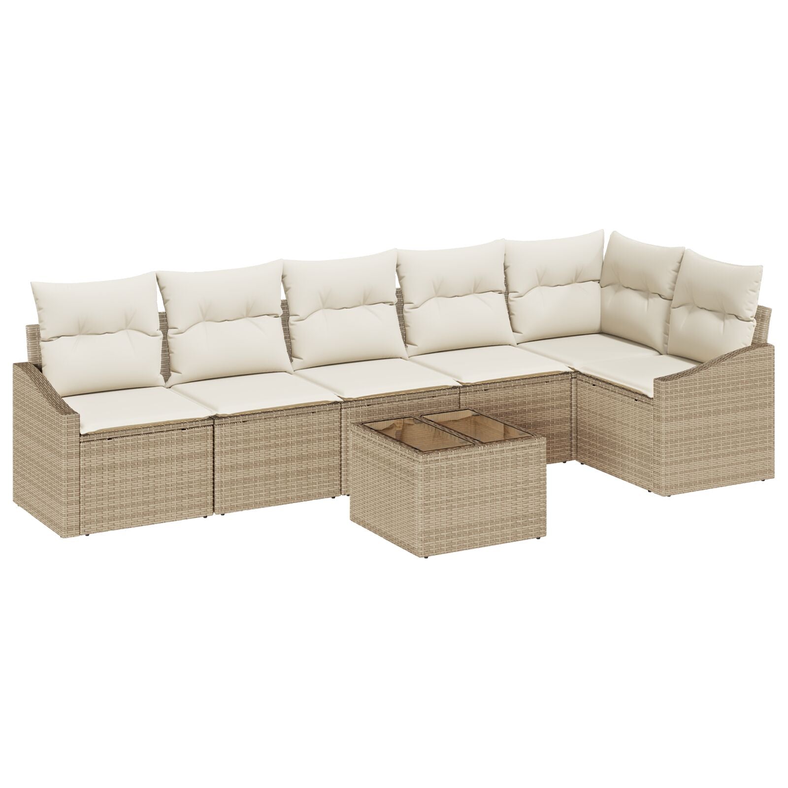 7-Delige Tuin Sofa Set Met Kussens Bruin Poly Rattan Beige en crème met tafel