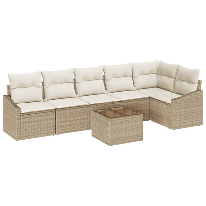 7-Delige Tuin Sofa Set Met Kussens Bruin Poly Rattan Beige en crème met tafel