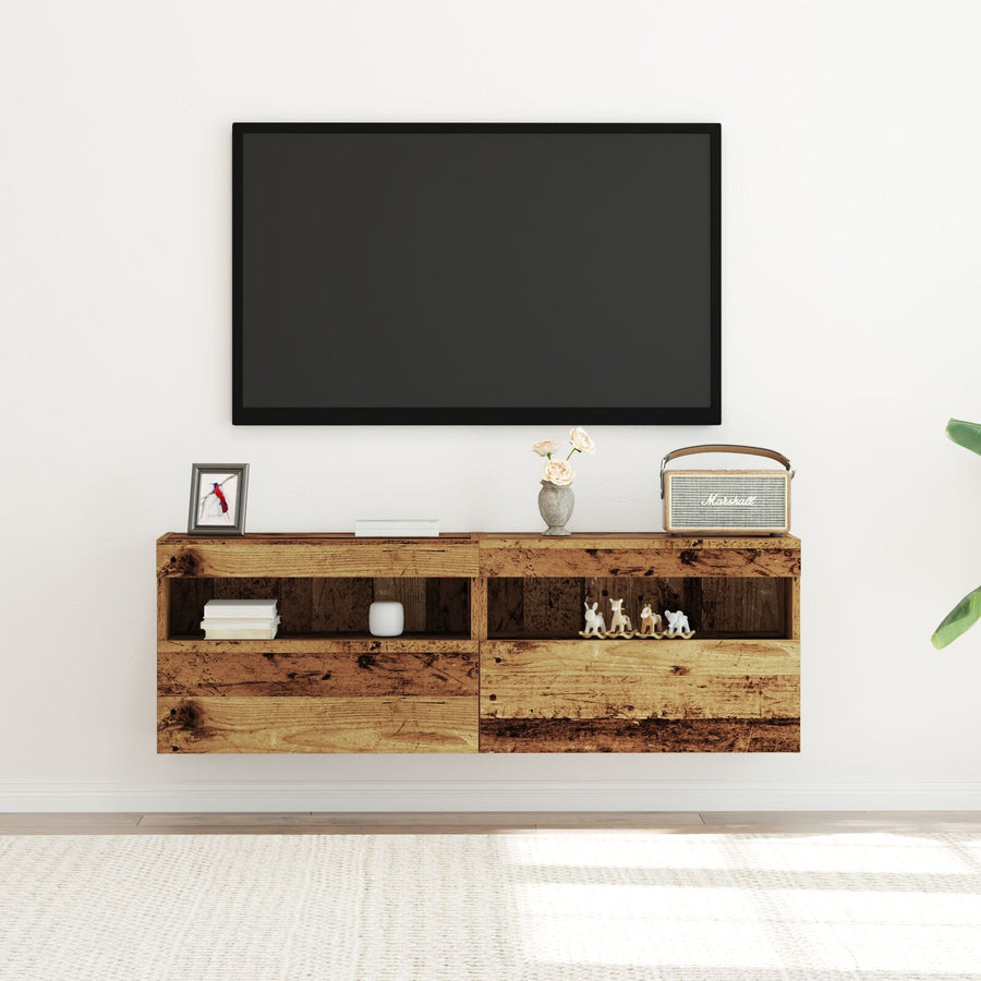 Tv Wandkasten Met Led Verlichting 2 Stuks Oud Hout Oude hout