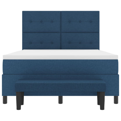 Boxspringbed Met Matras & Bank Stof Blauw 160 x 200 cm Knoop tufted