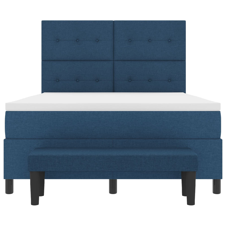 Boxspringbed Met Matras & Bank Stof Blauw 160 x 200 cm Knoop tufted