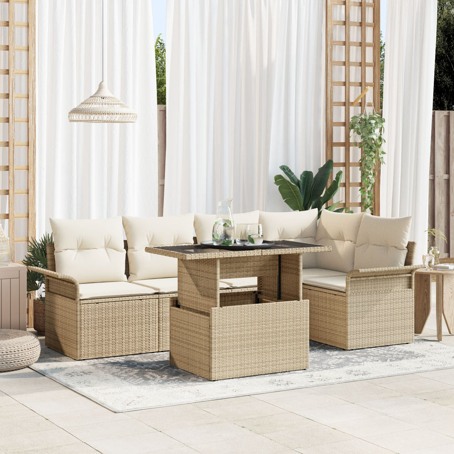 6 Delige Tuin Sofa Set Met Kussens Beige Poly Rattan