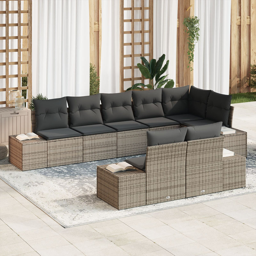 8-Delige Tuin Sofa Set Met Kussens Poly Rattan Grijs zonder tafel