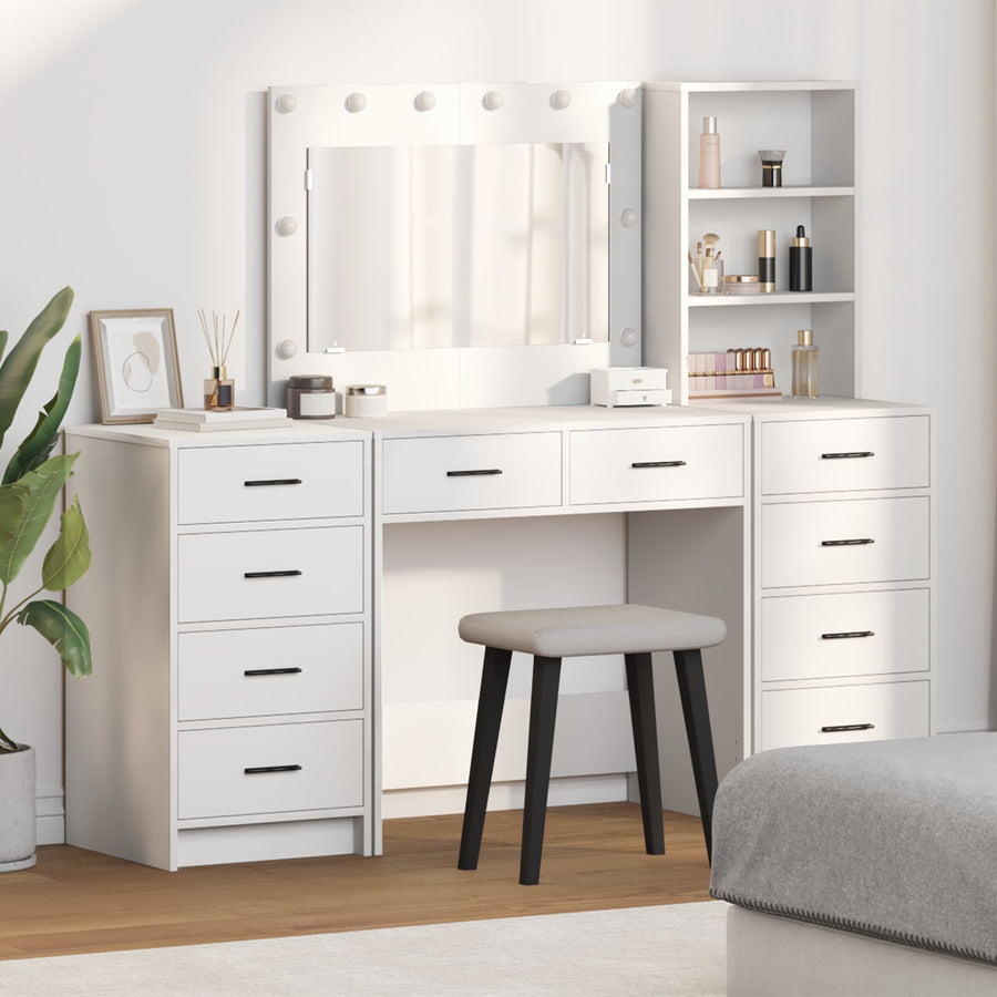 3-Delige Kaptafelset Met Led Wit Hout