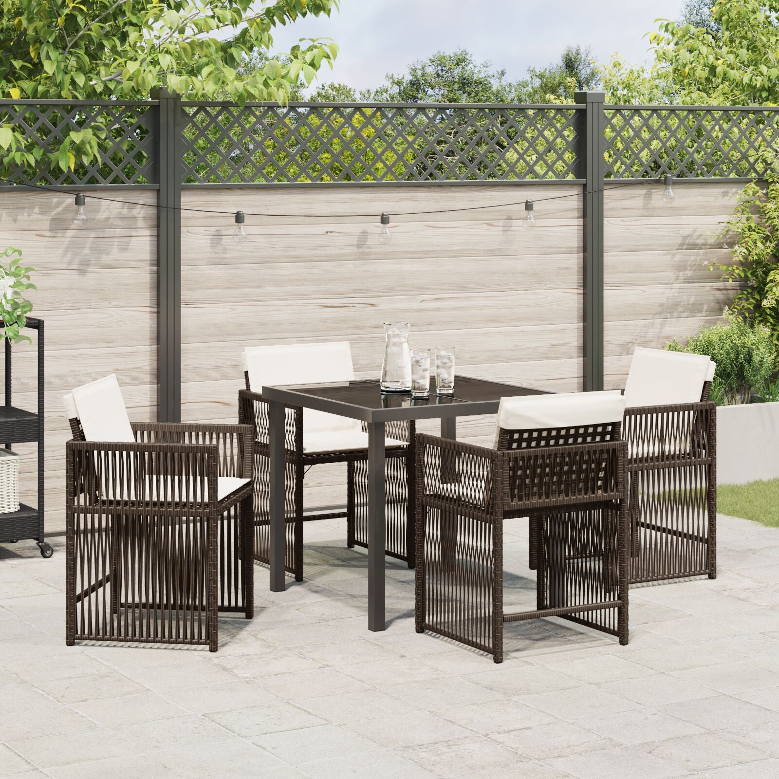 5-Delige Tuin Eetset Met Kussens Bruin Poly Rattan