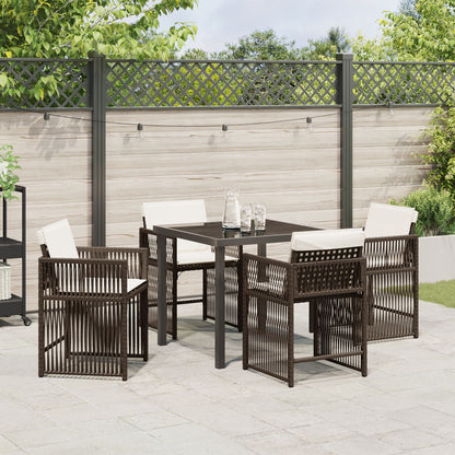 5-Delige Tuin Eetset Met Kussens Bruin Poly Rattan