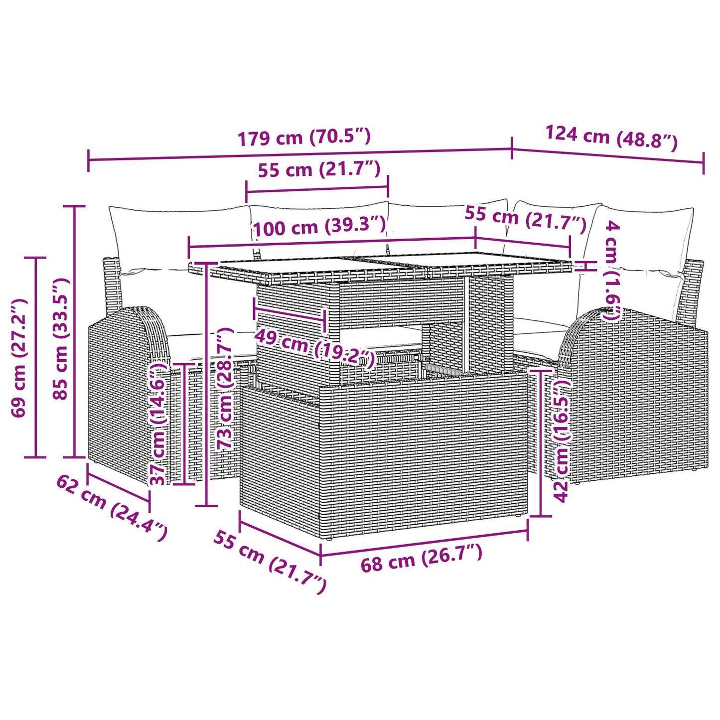 5-Delige Tuinsofaset Met Kussens Zwart Poly Rattan
