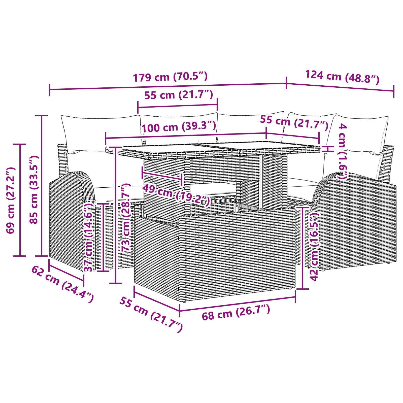5-Delige Tuinsofaset Met Kussens Zwart Poly Rattan