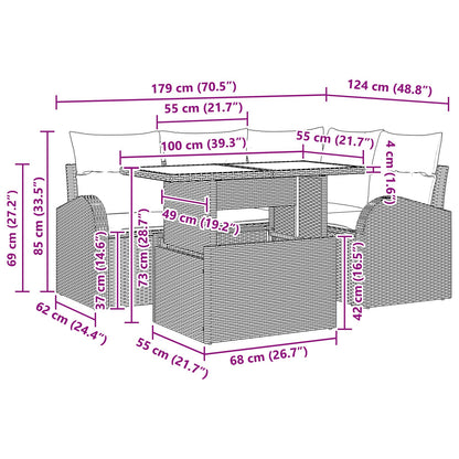 5-Delige Tuinsofaset Met Kussens Zwart Poly Rattan