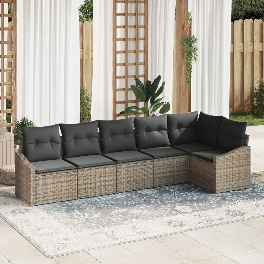 6-Delige Tuin Eetset Met Kussens Poly Rattan Grijs zonder tafel