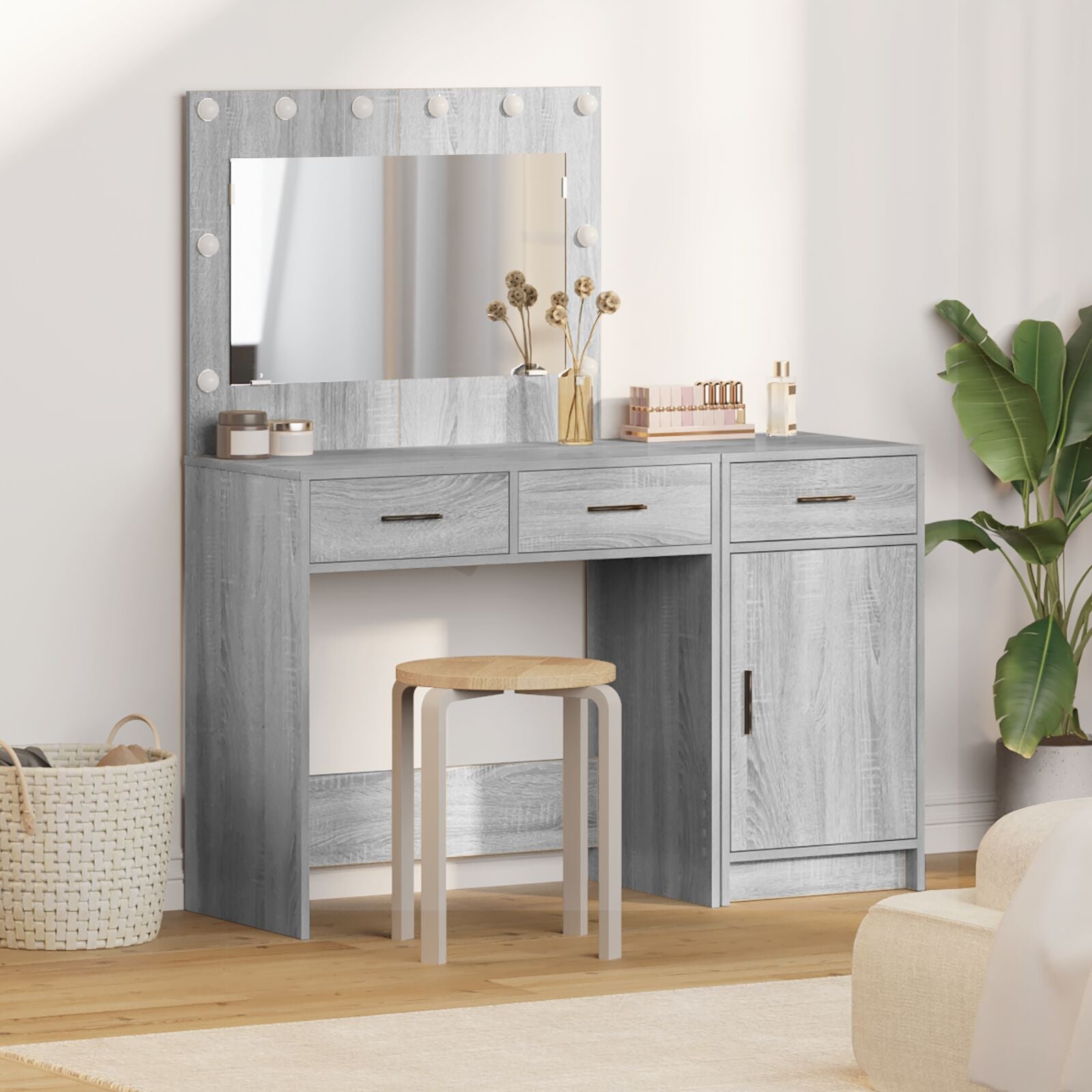 2-Delige Kaptafelset Met Led - Grijs Sonoma Hout