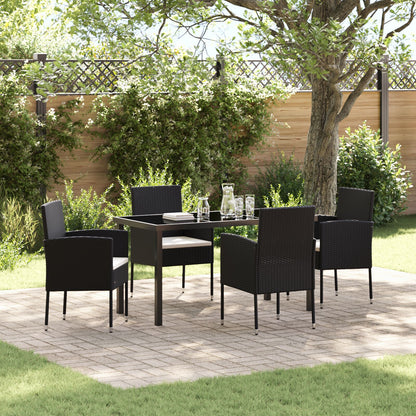 5-Delige Tuinset Met Kussens Zwart Poly Rattan