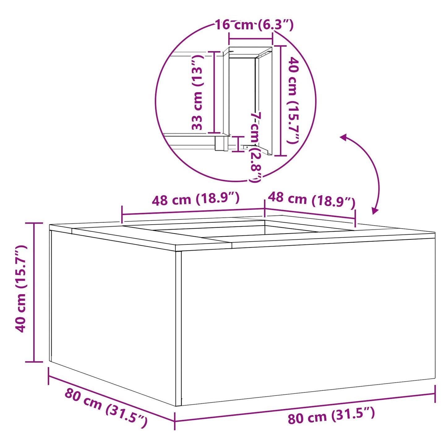 Vuurkorf Vierkant Weervast Staal 80 x 80 x 40 cm Roestbestendig staal/Bruin