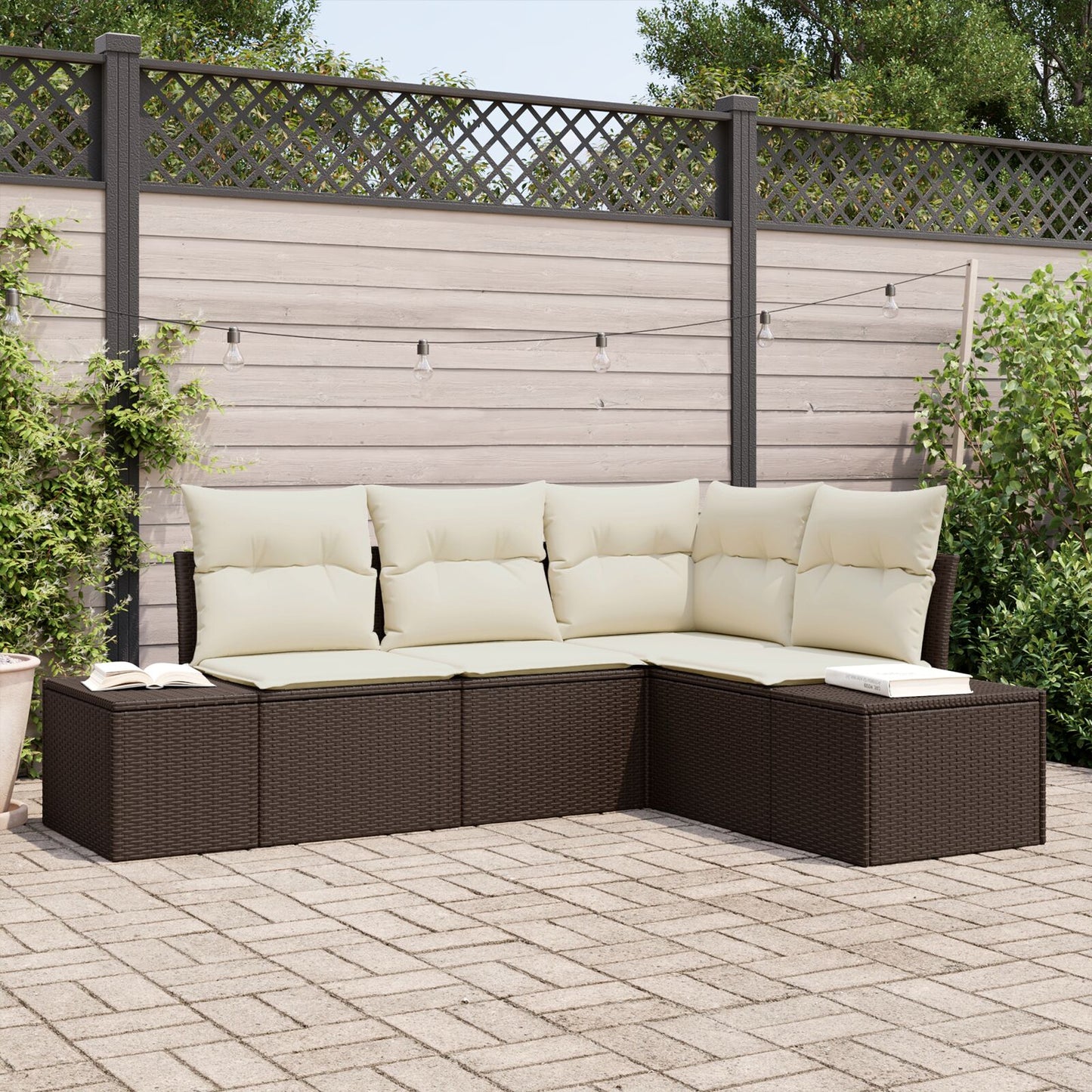 4 Delige Tuin Sofa Set Met Kussens Poly Rattan Bruin en crème zonder tafel