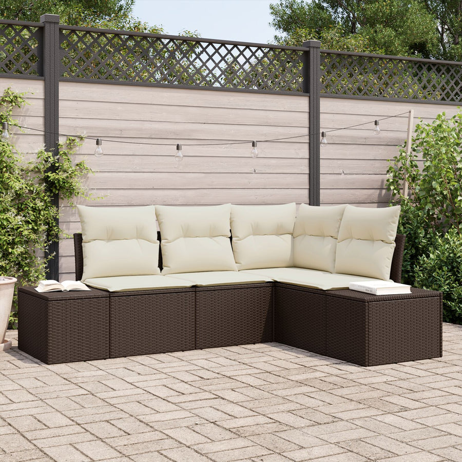 4 Delige Tuin Sofa Set Met Kussens Poly Rattan Bruin en crème zonder tafel