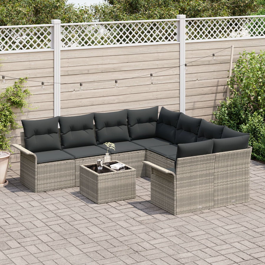 9-Delige Tuin Sofa Set Met Kussens Lichtgrijs Poly Rattan