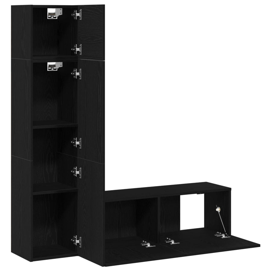 3-Delige Wandgemonteerde Tv-Kast Set Zwart Eiken Samengesteld Hout