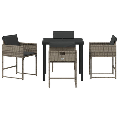 5-Delige Tuin Eettafel Set Met Kussens Grijze Poly Rattan