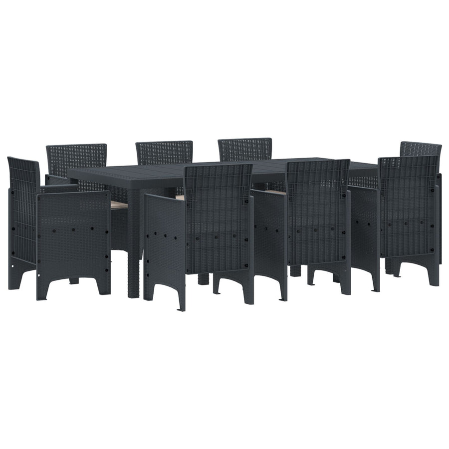 9-Delige Tuin Eetset Met Kussens Antraciet Poly Rattan