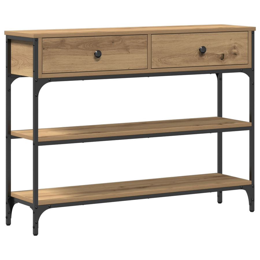 Console Tafel Ambachtelijk Eiken 100X25X75 Cm Bewerkt Hout & Staal