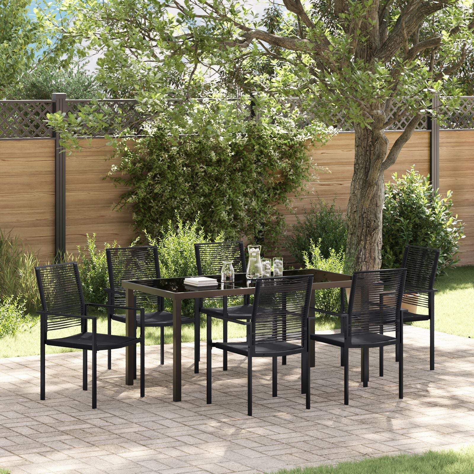 7-Delige Tuindinerset Zwart Pvc Riet