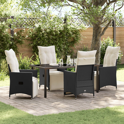 5-Delige Tuinset Met Kussens Zwarte Poly Rattan