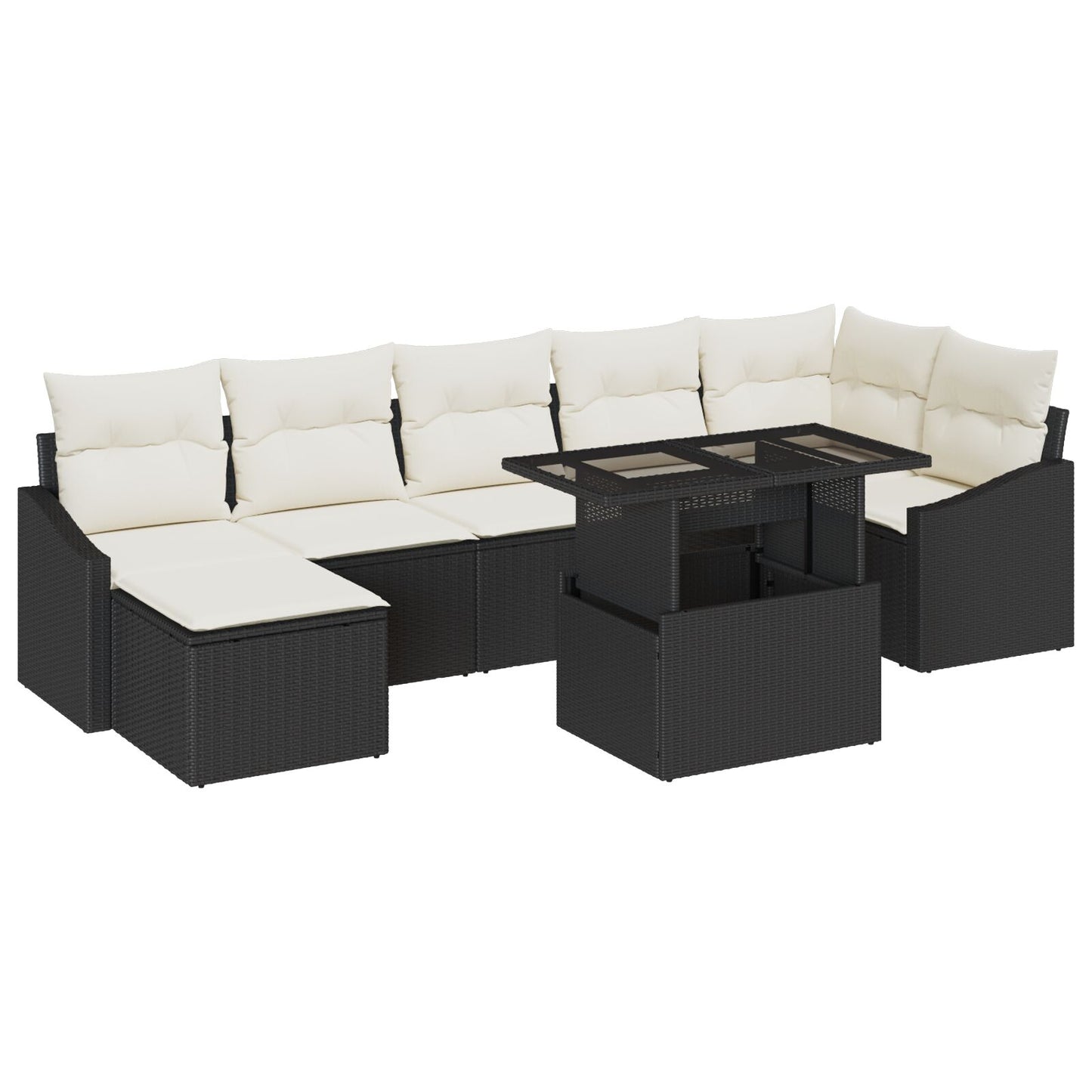 Tuinbankset Set Van 8 Beige, Zwart Riet, Polyester, Metaal