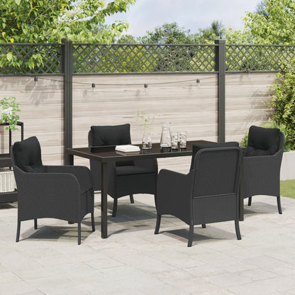 5-Delige Tuin Eetset Met Kussens Zwart Poly Riet