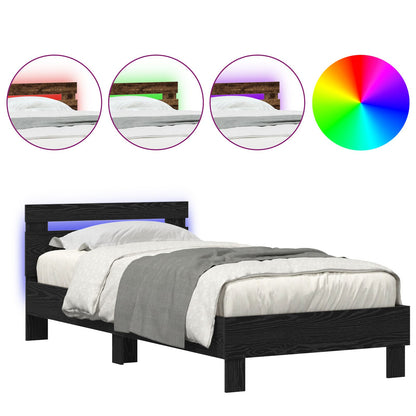 Bedframe Met Led-Verlichting Engineered Wood Zwart Eiken 75 x 190 cm