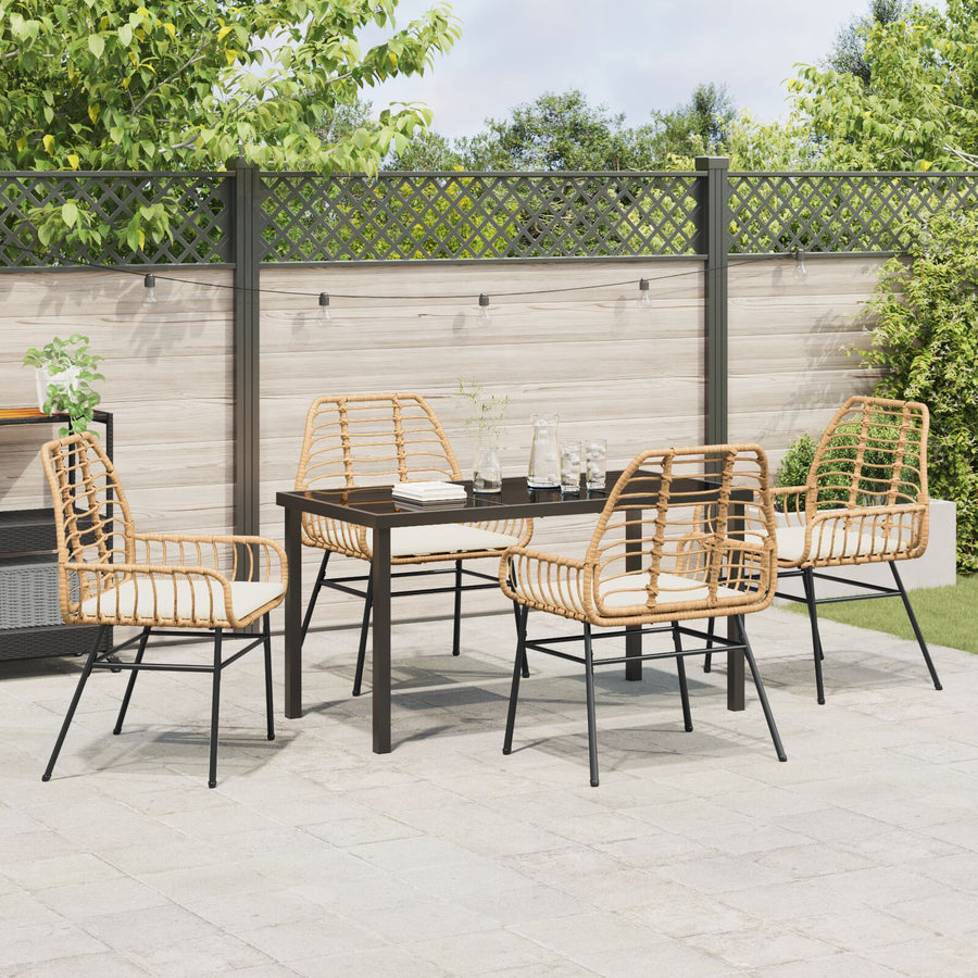 5-Delige Tuin Eetset Met Kussens Bruin Poly Rattan