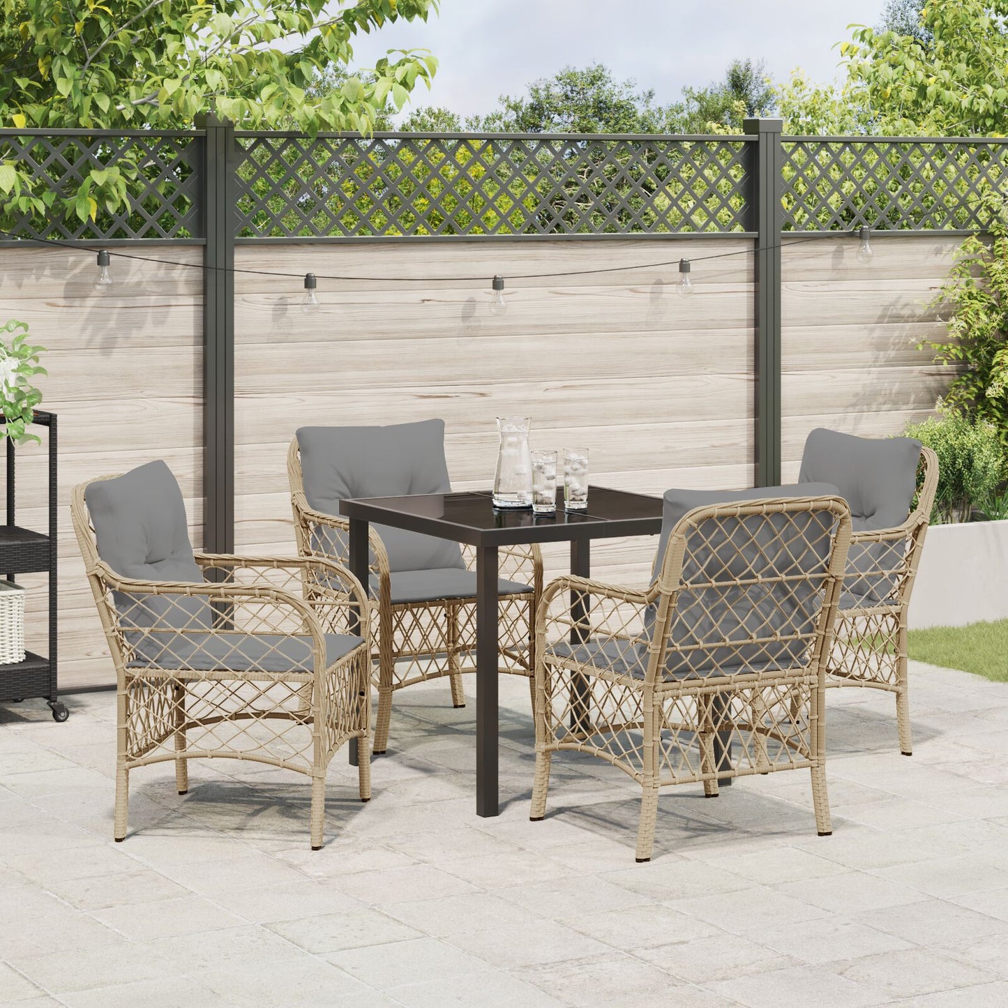 5-Delige Tuin Eettafelset Met Kussens Beige Poly Rattan