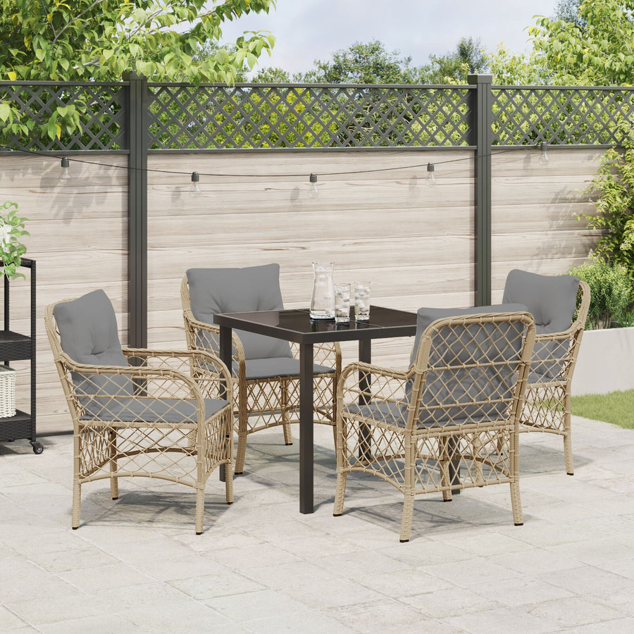 5-Delige Tuin Eettafelset Met Kussens Beige Poly Rattan