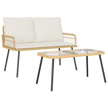 2-Delige Tuin Eettafel Set Met Kussens Poly Rattan Natuurlijk