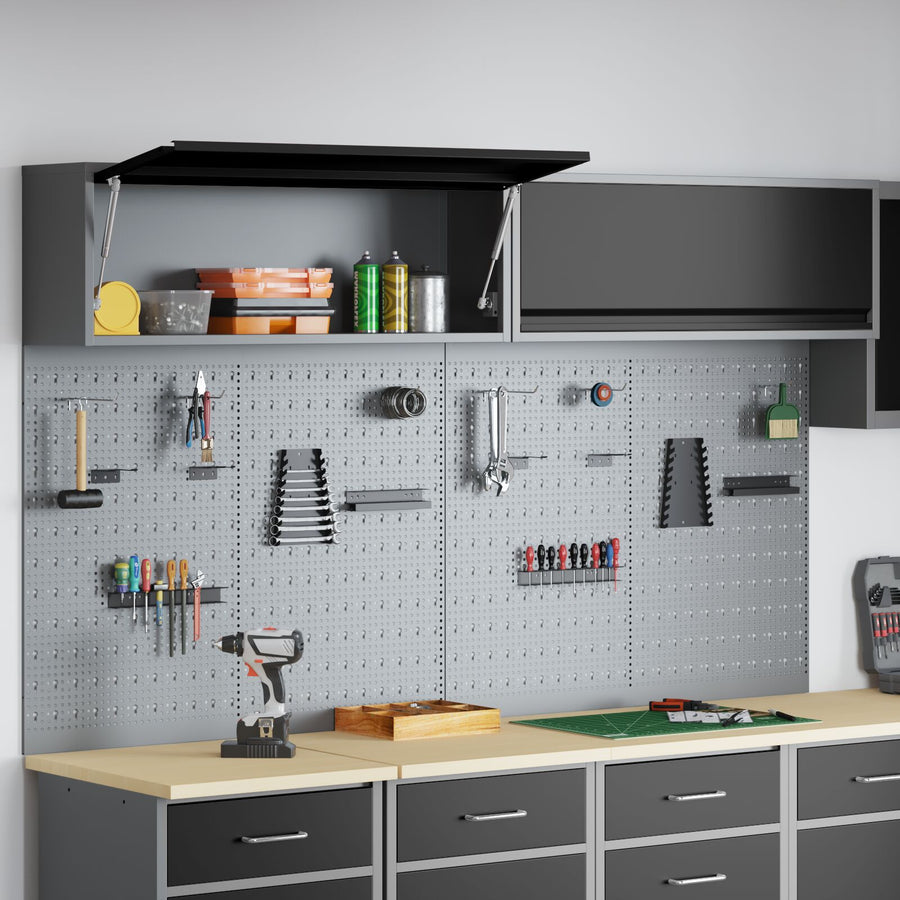 6-Delige Gereedschapskast En Pegboard Set Wandgemonteerd Zwart Metaal