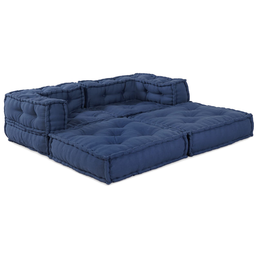 Modulair Poef Set Van 2 In Stof Indigo 70 x 70 x 54 cm 2x hoek