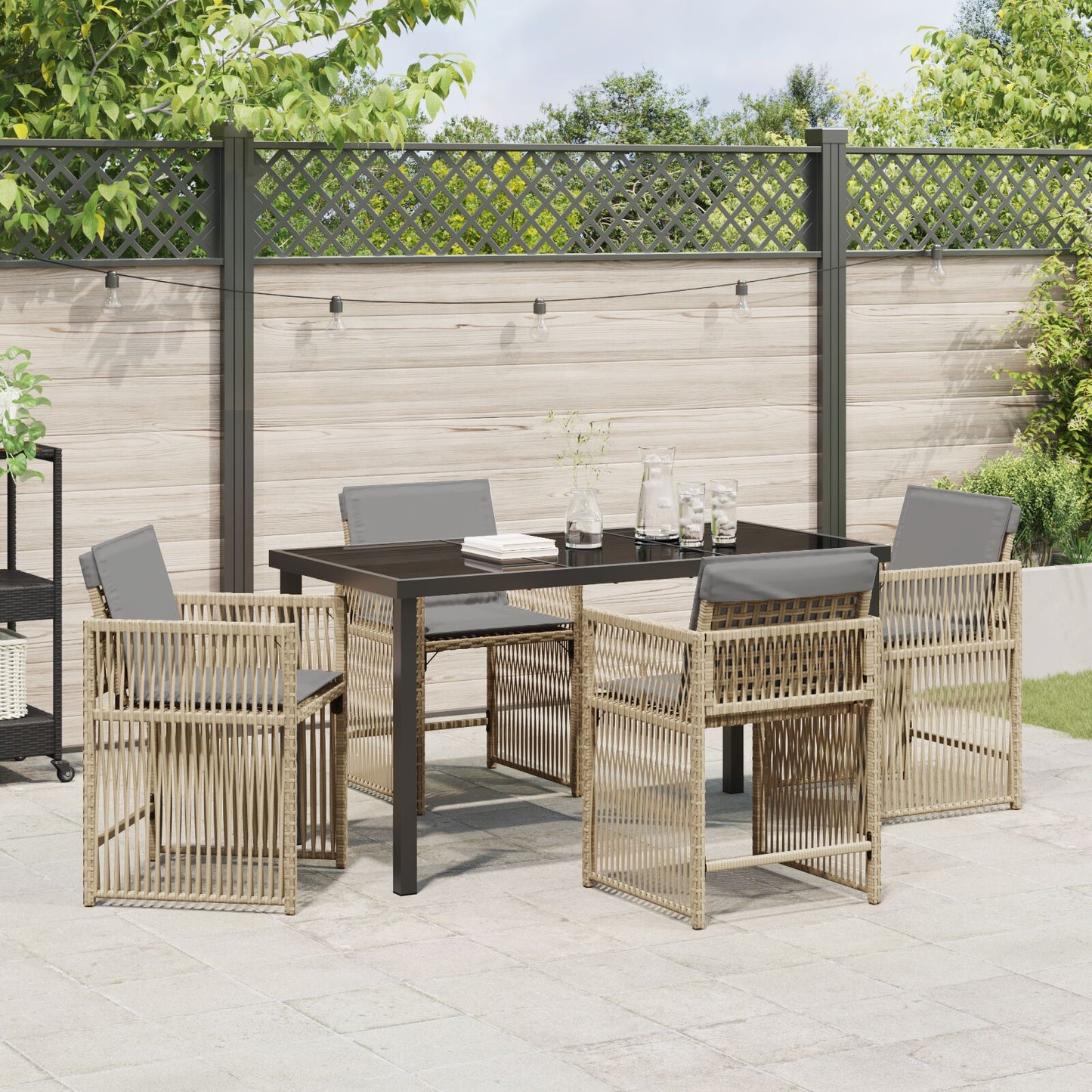 5 Delige Tuin Eetset Met Kussens Beige Poly Rattan