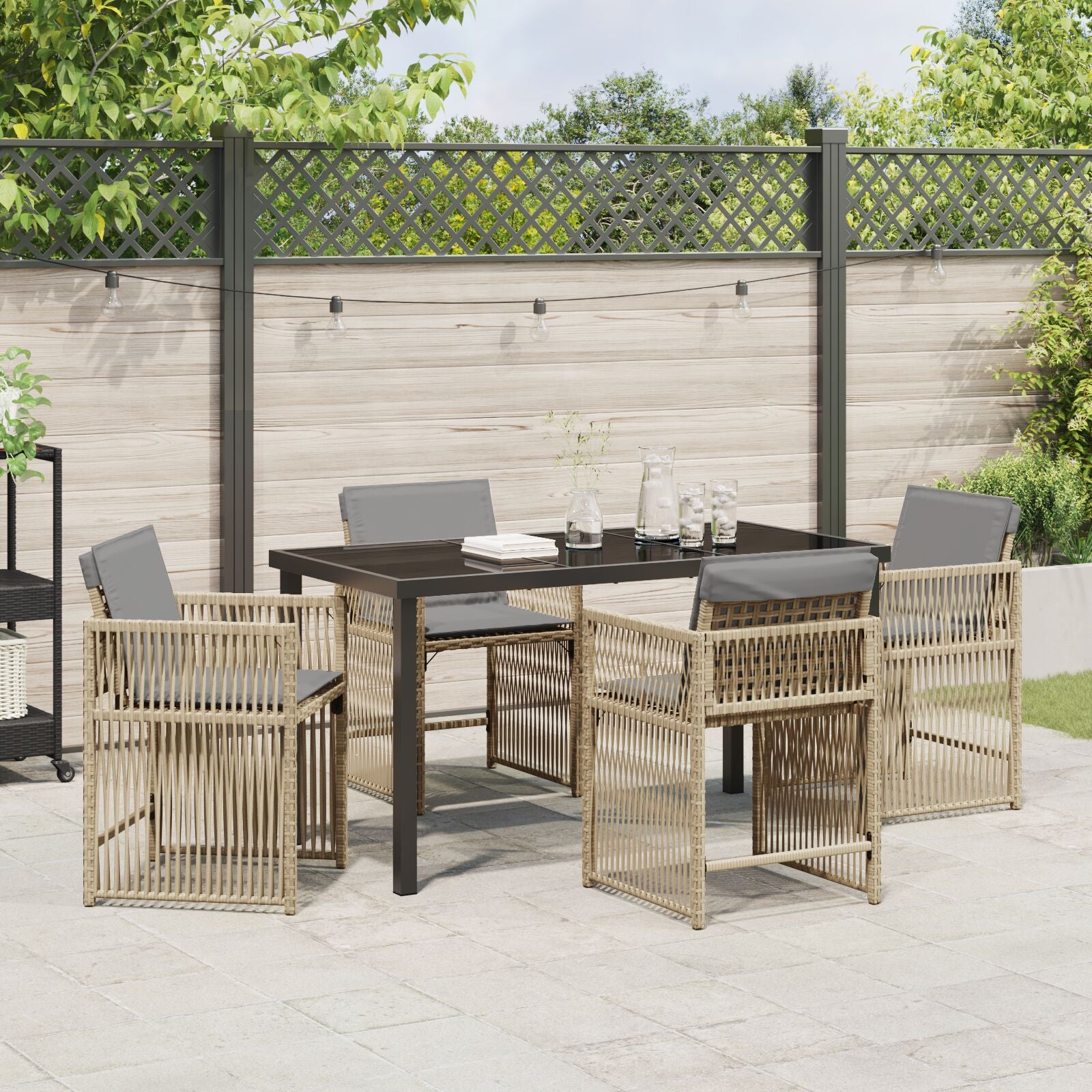 5 Delige Tuin Eetset Met Kussens Beige Poly Rattan