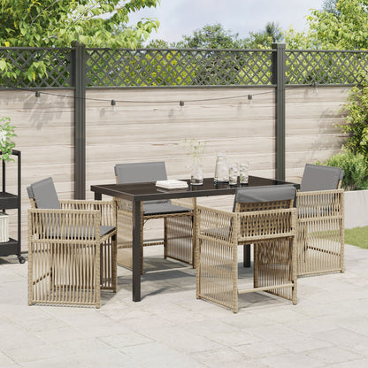 5 Delige Tuin Eetset Met Kussens Beige Poly Rattan