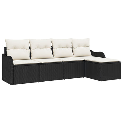 5-delige Tuin Sofa Set met Kussens Zwart Poly Rattan, vidaXL 2-zits Tuin Sofa met Kussens Zwart Poly Rattan