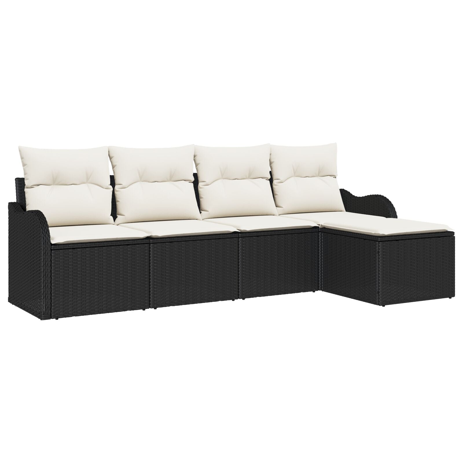 5-delige Tuin Sofa Set met Kussens Zwart Poly Rattan, vidaXL 2-zits Tuin Sofa met Kussens Zwart Poly Rattan