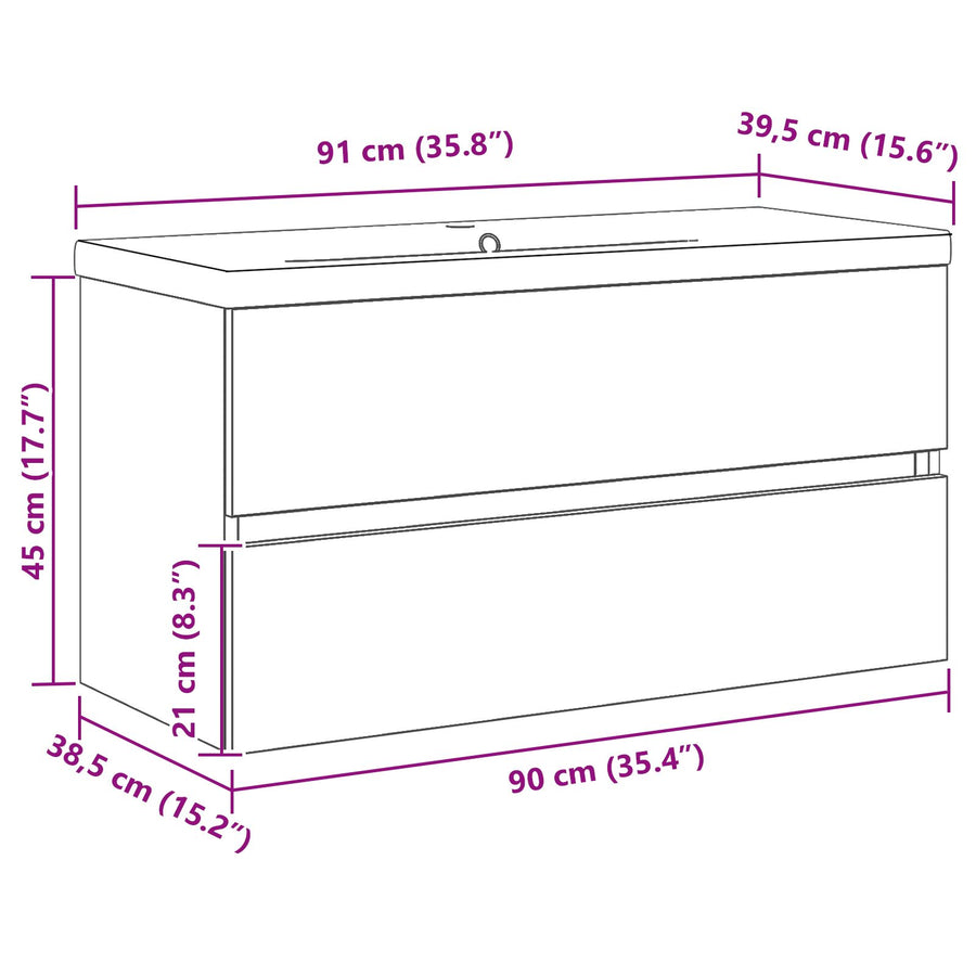 Spoelcabinet Met Ingebouwd Basin Zwart Eiken Bewerkt Hout,  Spoelcabinet Zwart Eiken 90X38,5X45 Cm Bewerkt Hout